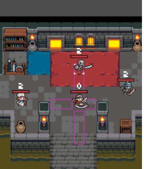 Tactical RPG attack sequence with attacker, target, combat UI, and visible damage context