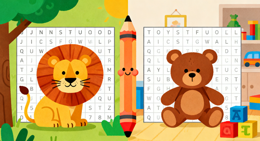 Wild Adventures & Playroom Fun: 2 Easy Word Searches for Young Learners